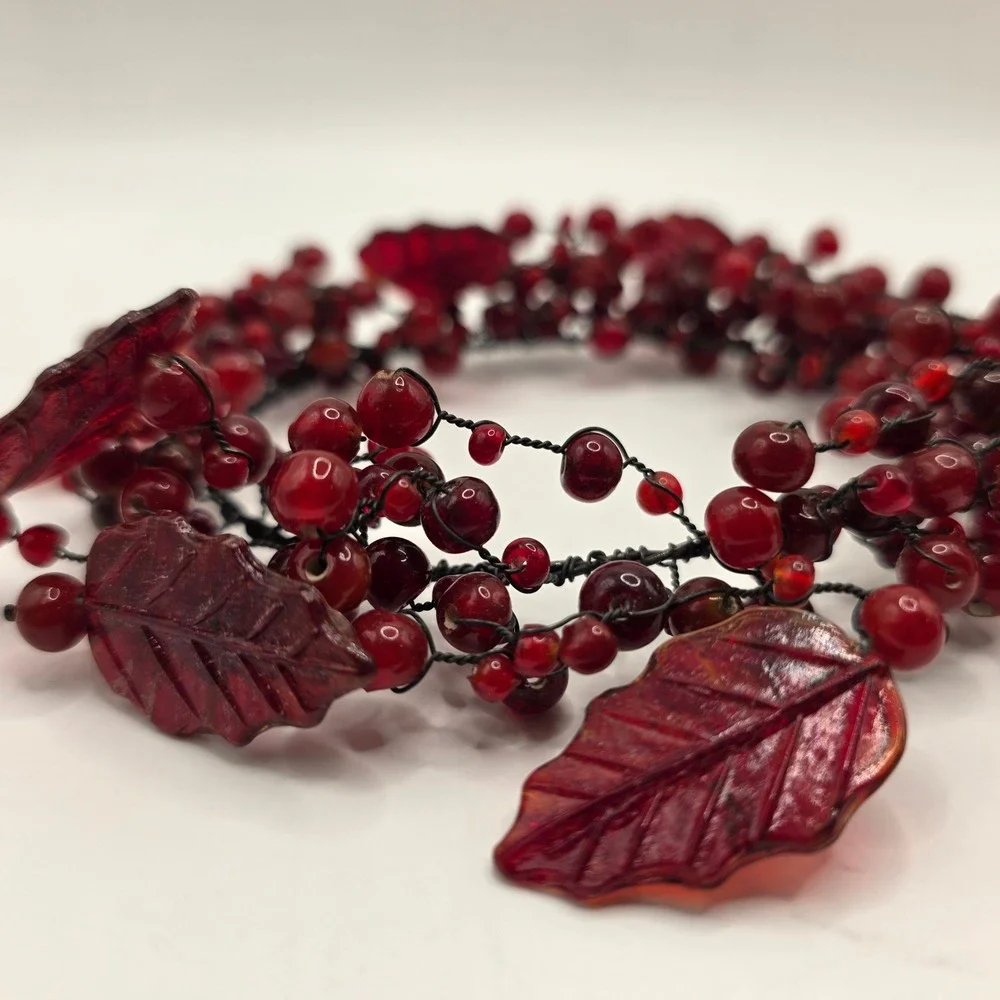 Pottery Barn Red Pepperberry Glass Bead Candle Ring Set of 2 Holiday Decor